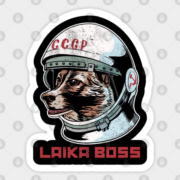 Laika Boss Cosmonaut Space Dog Sticker by ThreadWeird Apparel Company